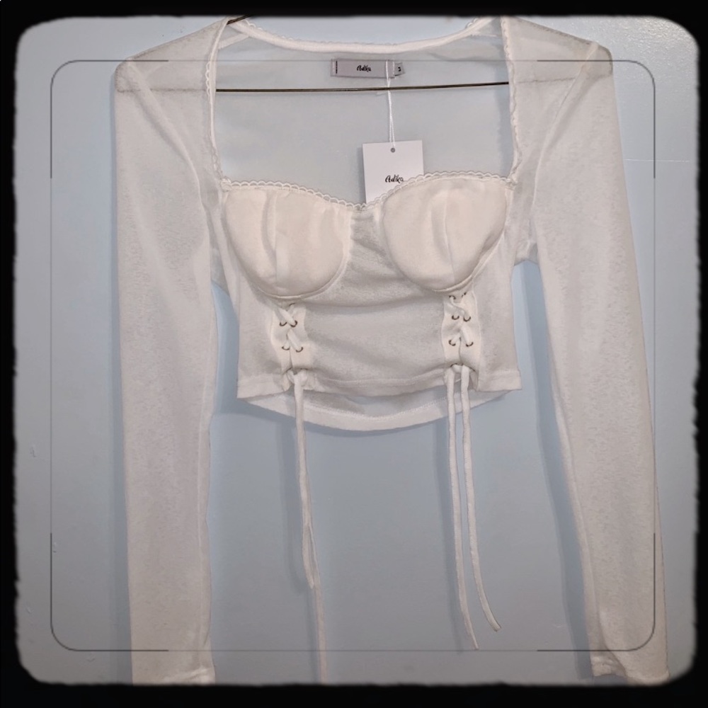 Adika Semi-Sheer White Lace-Up Bustier Crop Top